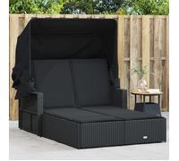 vidaXL Bain de soleil double avec toit et coussins – Poly Rattan Noir