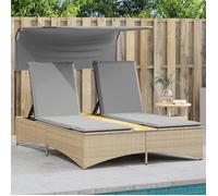 vidaXL Bain de soleil double avec toit et coussins Beige Poly Rattan