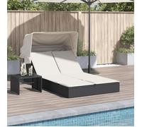 vidaXL Chaise longue double et auvent et coussins noir résine tressée 368637