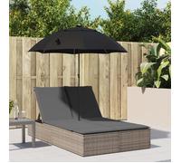 vidaXL Chaise longue double et coussins et parasol gris résine tressée 368083
