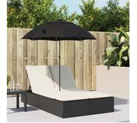 vidaXL Chaise longue double et coussins et parasol noir résine tressée 368081