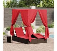 Vidaxl Chaise Longue Double Jeu De 2 Marron Et Rouge Rattan Et Polyester