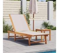 vidaXL Bain de soleil avec table Gris Bois massif Acacia et Textilène