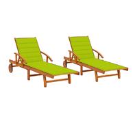 vidaXL Bains de soleil 2 pièces avec coussins en bois massif d'acacia
