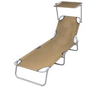 vidaXL Chaise Longue Pliable Auvent Taupe Bain de Soleil Transat de Jardin 44292