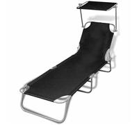vidaXL Chaise longue pliante avec toit solaire en acier et tissu - Noir