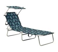 vidaXL Chaise Longue Pliable avec auvent Acier Motif de Feuilles