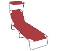 vidaXL Chaise longue pliante 47771 avec auvent (toit solaire) aluminium non empilable Rouge