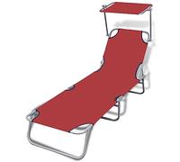vidaXL Chaise Longue Pliable avec Auvent Rouge Transat Bain Soleil Chilienne 41198
