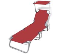 vidaXL Chaise longue pliante avec toit solaire acier et tissu rouge