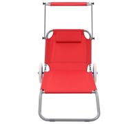 vidaXL Chaise longue pliable avec protection solaire et roues Acier rouge