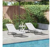 vidaXL Bain de soleil pliable 2 pcs Crème 182 x 55 x 85,5 cm Textilène