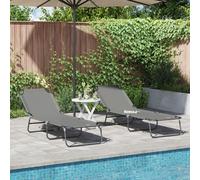 Vidaxl Chaise Longue Pliante 2 Pcs Portable En Tissu Oxford Gris 600d