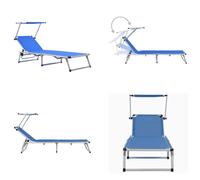 vidaXL Chaise longue pliante avec pare-soleil Aluminium et Textiline Bleu - Chaise longue de jardin - Chaises longues de jardin - Chaise longue - Chaises longues