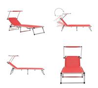 vidaXL Chaise longue pliante avec pare-soleil Aluminium et Textiline Rouge - Chaise longue de jardin - Chaises longues de jardin - Chaise longue - Chaises longues