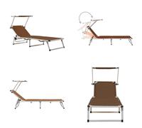 vidaXL Chaise longue pliante avec pare-soleil en aluminium et textilène marron - Chaise longue de jardin - Chaises longues de jardin - Chaise longue - Chaises longues