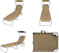 vidaXL Chaise longue pliante avec protection solaire Acier Taupe - Chaise longue - Bains de soleil - Chaise longue de jardin