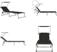 vidaXL Chaise longue pliante avec protection solaire Aluminium et Textiline Noir - Chaise longue - Chaises longues - Bains de soleil