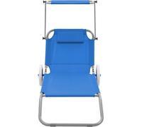 vidaXL Chaise longue pliante avec protection solaire et roues Acier bleu