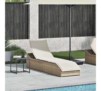 vidaXL Chaise longue pliante avec support et espace de rangement Beige Poly-Rattan