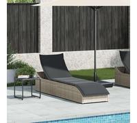vidaXL Chaise longue pliante avec support et espace de rangement Gris clair Poly-Rotin