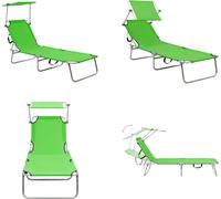 vidaXL Chaise longue pliante avec toit acier vert pomme - Chaise longue - Bains de soleil - Chaise longue de jardin