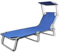 vidaXL Chaise longue pliante avec toit solaire acier et tissu bleu