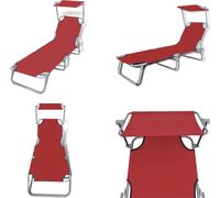 vidaXL Chaise longue pliante avec toit solaire acier et tissu rouge - Chaise longue - Bains de soleil - Rotin Lounge