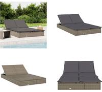 vidaXL Chaise longue pour 2 personnes avec support Gris Poly rotin - Chaise longue - Bain de soleil - Lit de jour