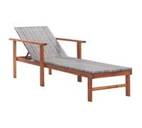 vidaXL Chaise longue Poly rotin et bois massif d'acacia Gris
