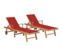 vidaXL Chaise longue teck Lot de 2 avec coussin rouge