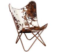 Chaise papillon - Cuir véritable - Marron et blanc - 1 place - Vintage - Intérieur