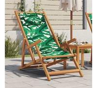 vidaXL Chaise pliable plage motif de feuilles bois d'eucalyptus/tissu, chaise longue, chaise d'extérieur, siège d'extérieur, 366562 Vert G
