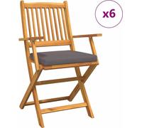 vidaXL Chaise pliante 6 pcs Gris 49 x 57,5 x 92 cm Bois massif Acacia