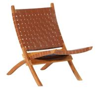 vidaXL Chaise de relaxation pliable en cuir véritable marron