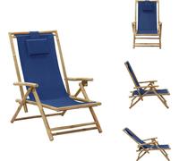 vidaXL Chaise relax réglable bleu marine bambou et tissu - Chaises de jardin