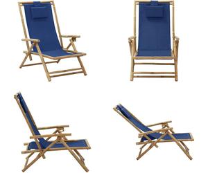 vidaXL Chaise relax réglable bleu marine bambou et tissu - Fauteuil relax - Chaise pliante - Chaise pliante