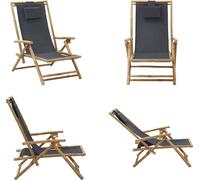 vidaXL Chaise Relax réglable Gris foncé Bambou et Tissu - Fauteuil Relax - Chaise pliante - Chaise