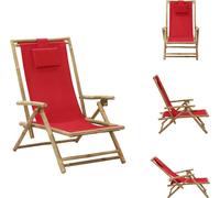 vidaXL Chaise Relax Réglable Rouge Bambou et Tissu - Chaises de jardin