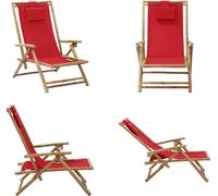 vidaXL Chaise Relax Réglable Rouge Bambou et Tissu - Fauteuil Relax - Chaise Pliante - Chaise