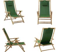 vidaXL Chaise Relax réglable Vert Bambou et Tissu - Fauteuil Relax - Chaise pliante - Chaise