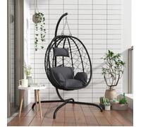 vidaXL Fauteuil suspendu œuf avec coussin Polyrotin & acier Anthracite