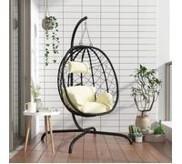 vidaXL Chaise suspendue en forme d'œuf avec coussin blanc crème 360046