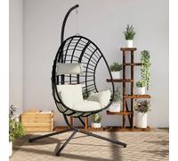 vidaXL Fauteuil suspendu design oeuf avec support Beige Rotin et acier