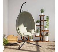 vidaXL Fauteuil suspendu design oeuf avec support Beige Tissu et acier