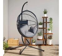 vidaXL Chaise suspendue en forme d'œuf et support gris rotin et acier