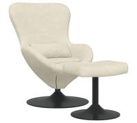 vidaXL Chaise œuf avec pouf – Fauteuil velours moderne, chaise pivotante confortable – Crème