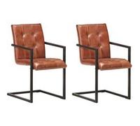 vidaXL Chaises de salle à manger cantilever 2pcs Marron Cuir véritable