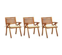 vidaXL Chaises à manger de jardin avec coussins (lot de 3) Acacia massif