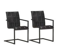 VIDAXL Chaises cantilever - Noir Cuir Véritable